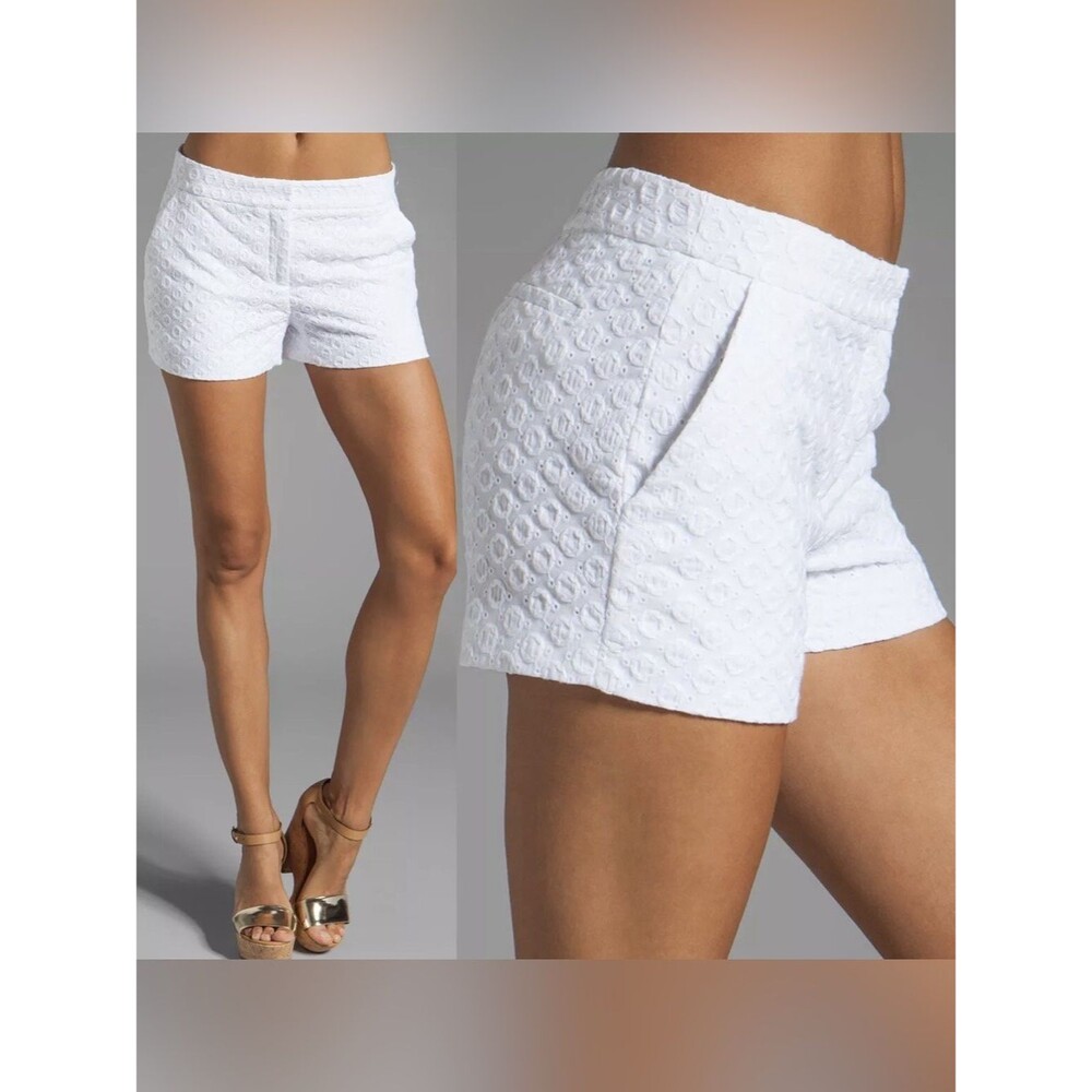 NWT Diane von Furstenburg White Fabiola Eyelet Cotton Country Club Shorts 10